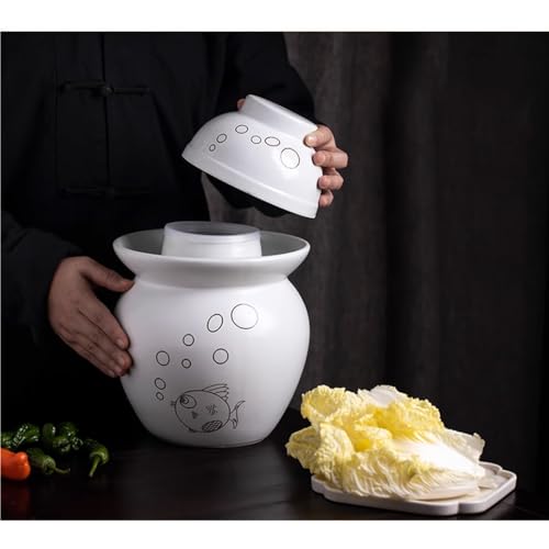 MRYBD Ceramic Pickle Jar With Water Seal,Kimchi Containers, Fermentation Jar, Fermentation Jars Ceramic Pots, Sealed Fermentation Jars With Lids, Sauerkraut Crock White-7L - size: 7L