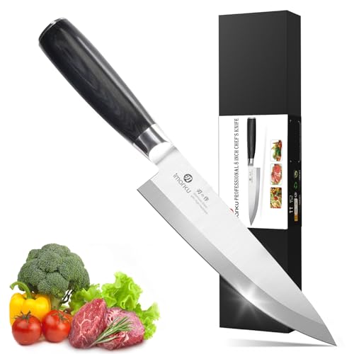 imarku Chef Knife 8-Inch Pro Japanese Kitchen Knife High-Carbon Stainless Steel Paring Knife Ergonomic Handle Rasor Sharp Single-Bevel Edge Gift for Men - color: Classic Black