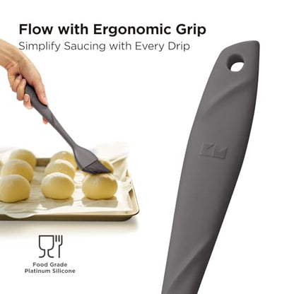 Kitchen Mama WaltzGrip Platinum Silicone Basting Pastry Brush, Metal Gray | Heat-Resistant, For Cooking, Baking, Grilling, Spreading Oil or Butter, Dishwasher-Safe - color: Metal Gray