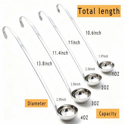 Markeny 4 Pieces Stainless Steel Soup Ladle Metal Handle Ladle with Pouring Rim,1oz/2oz/3oz/4oz Set Ladles for Cooking Soup Sauce