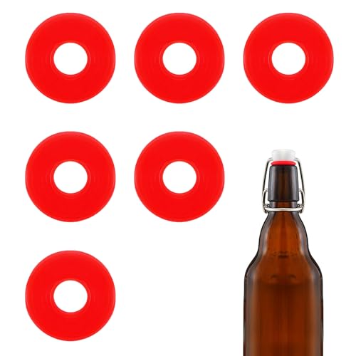 6pcs Dopamine color Silicone Gaskets Washers Seals for Cap Swing Flip Top Bottle for Home Brew Beer Soda Bottle Sealingflat,no cover (Red) - color: Red