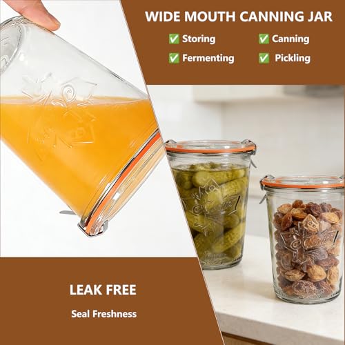 2 Pack Sourdough Starter Jar,27oz Glass Storage Containers with Glass Lids &Plastic Lids,Airtight Wide Mouth Jars for Pickling,Overnight Oats,Salad