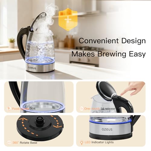 AZEUS Electric Kettle 1500W Tea Kettle, 1.8L Large Capacity with Auto Shut-Off and Boil-Dry Protection, BPA-Free - size: 1.9 Quarts