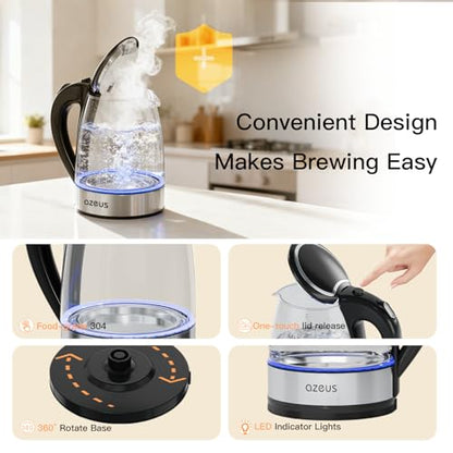 AZEUS Electric Kettle 1500W Tea Kettle, 1.8L Large Capacity with Auto Shut-Off and Boil-Dry Protection, BPA-Free - size: 1.9 Quarts
