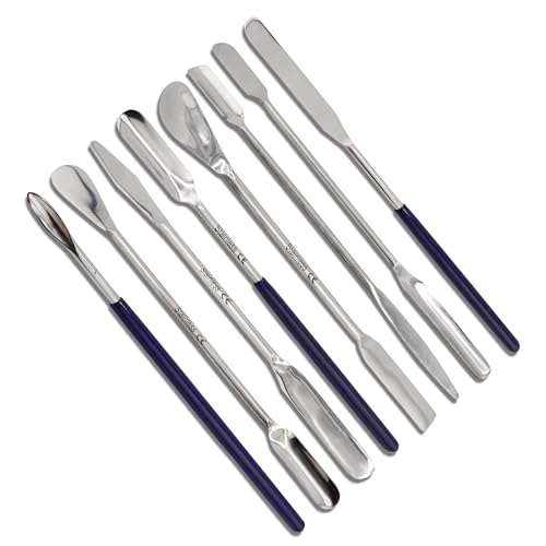 Stainless Steel Micro Lab Spatula Sampler Set - 8 Pieces, Multi-Purpose Mixing and Filling Spatulas with Various Ends - Flat, Scoop, Round, Tapered Arrow - 7" and 6" Lengths - style: Type 3