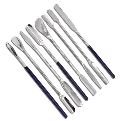 Stainless Steel Micro Lab Spatula Sampler Set - 8 Pieces, Multi-Purpose Mixing and Filling Spatulas with Various Ends - Flat, Scoop, Round, Tapered Arrow - 7" and 6" Lengths - style: Type 3