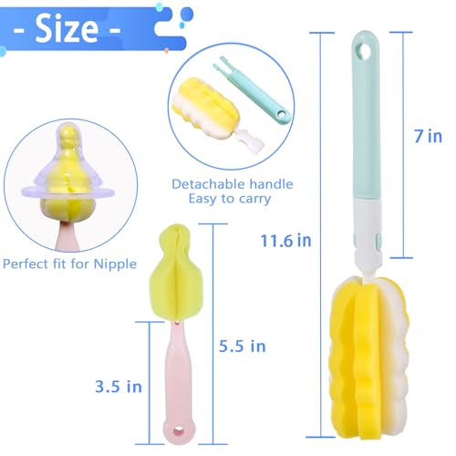 4PCS Baby Bottle Brush Set - Milk Bottle & Nipple Cleaner with 4 Detachable Portable Scrubber Brushes - color: 4 Yellow Brush+4 Nipple Brush