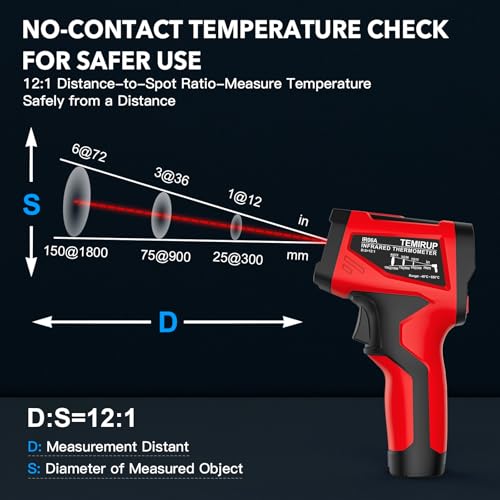 Infrared Thermometer Gun - TEMIRUP Non-Contact Digital Laser Temperature Gun with Color LCD Display for Cooking, Griddle, Engine, HVAC, IR Temp Gun with Adjustable Emissivity,-40℉~1202℉(-40℃~650℃) - color: Red -40℉~1202℉(-40℃~650℃)