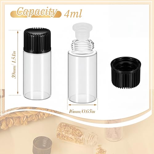 Lallisa 100 Pcs 4 ml Glass Vials with Black Screw Caps and Plastic Stoppers, 1 Dram Clear Small Leakproof Bottles Bulk, Mini Liquid Sample Vials for Essential Oils, Sample, DIY Craft - color: Clear with Black Cap, size: 4 ml