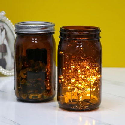 946.4ml(32온스) 앰버 와이드 마우스 메이슨 병 6팩, 측정 마크 포함 | 밀폐 뚜껑이 있는 유리 쿼트 통조림 병, 산세, 발효, 선티, 밀프렙, 향신료, DIY 공예용 보관 - color: 앰버-946.4ml(32온스) 6팩