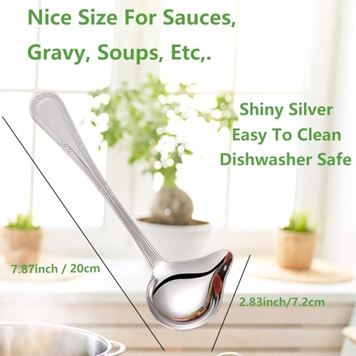 2 PCS Small Ladle, Mini Gravy Ladle Drizzle Spoon, 7.87 Inch Stainless Steel Soup Ladles with Pouring Spout for Spooning Sauces, Gravies