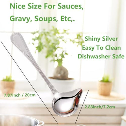 2 PCS Small Ladle, Mini Gravy Ladle Drizzle Spoon, 7.87 Inch Stainless Steel Soup Ladles with Pouring Spout for Spooning Sauces, Gravies