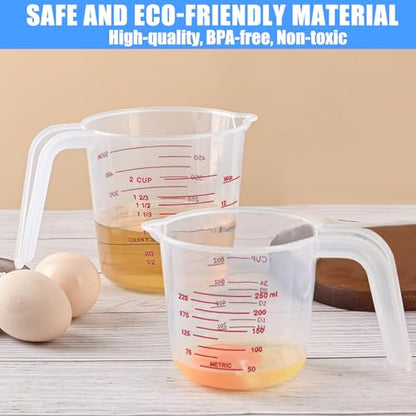 DTDNZKN 2 Pack Measuring Cup Set, 250ml (1-Cup) and 500ml (2-Cup) | Plastic Liquid Measuring Cups- Baking, Cooking, Mixing & Measuring Cups, Essential Kitchen Tools