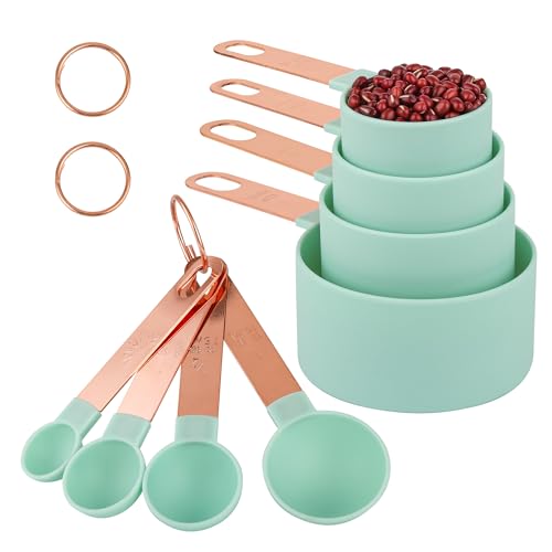 8-Piece Stackable Rose Gold Stainless Steel Handled Measuring Cups and Spoons for Measuring Dry and Liquid Ingredients (green) - color: Green