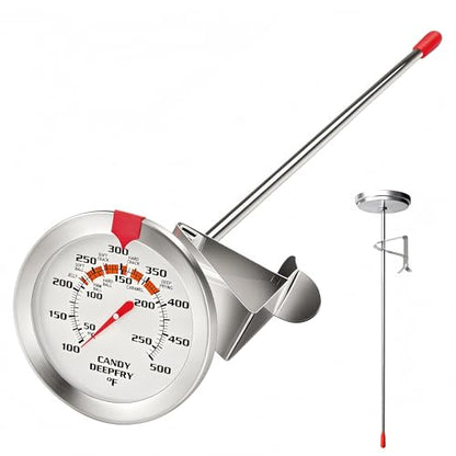 Candy & Deep Fry Thermometer with 2" Large Dial & 9" Probe – Dual Scale (100-500°F), Stainless Steel, Pot Clip, for Candy Making, Frying, Chocolate, Jam, BBQ - size: Candy DeepFry Thermometer-9''