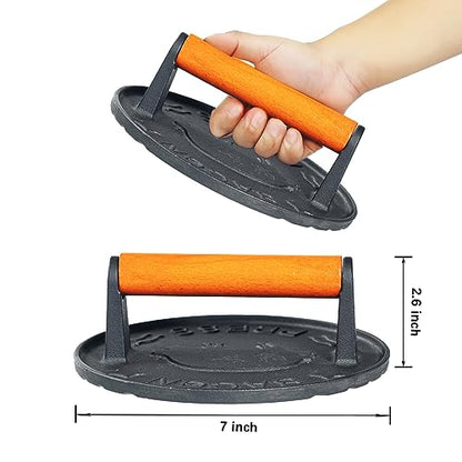 vivicreate 7 inch Burger Smasher,Patty Smasher,Hamburger Smasher Press,Griddle Press, Bacon Press, Grill Press, Meat Press, cast Iron Grill Press, Barbecue Press, with Wooden Handle - size: 7 Inch Diameter