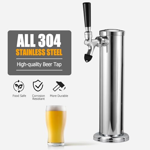 All Stainless Steel Single Beer Tap Tower Draft Beer Tower Kegerator Tower Keg Tower Kegerator Parts Kegerator Kit Beer Tap Faucet Pre-assembled Beer Line 3" Beer Tower Dispenser