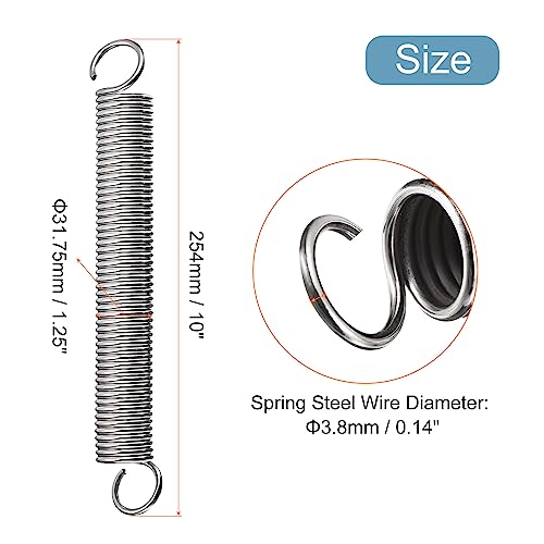 uxcell 1Pcs Extended Spring 1-1/4 inch x 10 inch, 0.14 inch Spring Steel Dual Hook Tension Springs for Machinery Construction Industrial - size: 3.8x31.75x254mm