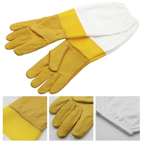 Beekeeping Gloves 2 Pairs Beekeeping Gloves Yellow Short Mesh Protective Sleeves Breathable Leather and Cloth Anti Bee Apiculture Beekeeping Gloves Yellow for Beekeepers Protected Supplies(3X-Large) - size: 3X-Large