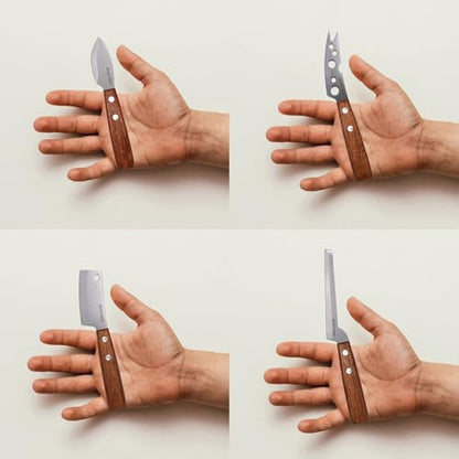 Cheese Knife, MATTSTONE HILL Cheese Knives Set - Soft & Semi Hard Cheese Knife, Soft Cheese Slicer, Cheese Cleaver, Hard Cheese Cutter, Premium Stainless Steel, Wood Handle - size: 4PCS Cheese Knife Set