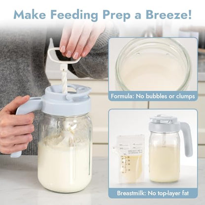 Papablic 32oz Formula Mixing Pitcher Lid, Breastmilk Pitcher Mixing Handle & Flip Locking Spout for Mixing Formula/Breastmilk/Protein Powder/Coffee, Blue - color: Blue Lid