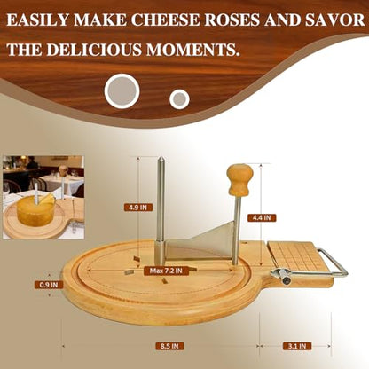 2-in-1 Multi-function Cheese Cruler Wheel for Chocolate and Tête de Moine, Cheese Curler & Girolle Shaver with Sharp Blade, Wood Base, Easy to Make Cheese Cruls, Suitable for Home, Parties