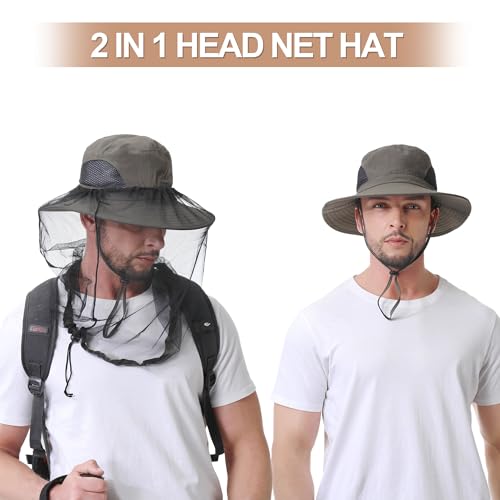 Mosquito Head Net Hat UPF 50+ Sun Protection Bug Hat for Men Women | Sun Visor Style, Perfect for Safari, Hiking, Beekeeping, Camping & Gardening - color: Army Green
