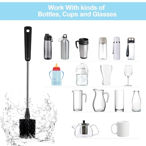 [4 Pack] Bottle Brush, 15 Inches Stainless Steel Long Handle Baby Bottle Scrub Cleaning Brushes with Straw & Lid Brushes for Sports Water Bottle, Cups, Coffee Mugs, Glasswares - size: 4