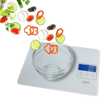 AZEUS Food Scale with USB Rechargeable, Digital Kitchen Scale with 6 Units, High Precision to 0.04 oz /11lbs Capacity, Weight Range from 3g-5000g - color: White