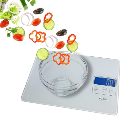 AZEUS Food Scale with USB Rechargeable, Digital Kitchen Scale with 6 Units, High Precision to 0.04 oz /11lbs Capacity, Weight Range from 3g-5000g - color: White