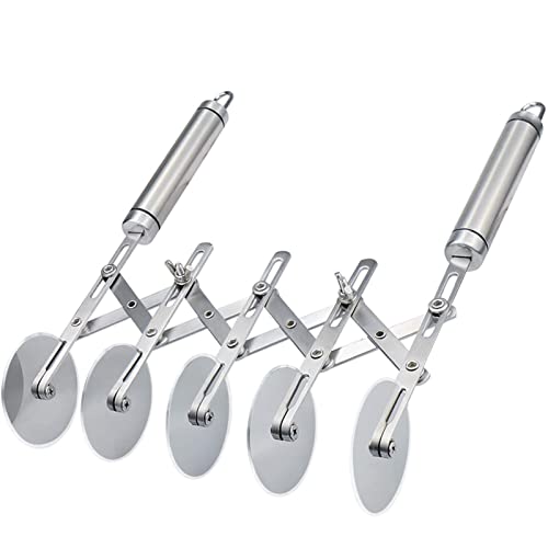 Juome 5 Wheel Pastry Cutter Stainless Pizza Slicer Multi-Round Dough Cutter Roller Cookie Pastry Knife Divider with Handle - color: 5 wheel Pastry Cutter