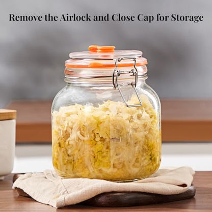 1L Wide Mouth Fermentation Jars, Pack of 2 Complete Fermenting Kit with Airlocks & Glass Weights for Sauerkraut, Kimchi & Pickles - size: 1 Liter