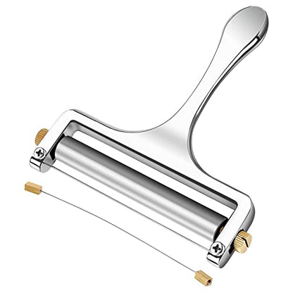 TOPULORS Wire Cheese Slicer Handheld Cutter with 1 Extra Wire, Silver | Stainless Steel Cheese Cutter Wire for Mozzarella, Cheddar, Gruyere, Adjustable Thickness Cheese Shaver for Block Cheese - color: Silver - Wire cheese slicer