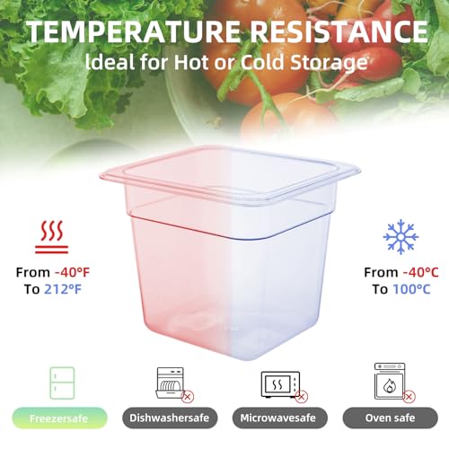 6 Pack 1/6 Size Food Pan with Lids,Stackable Freezer-Safe Meal Prep Containers for homes schools restaurants hotels -40°F to 212°F (1/6 size 6 inch deep, 2.22L/2.35QT) - size: 1/6 size 6 inch deep