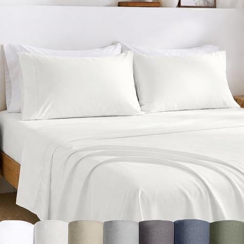 California Design Den Certified 100% Egyptian Cotton Queen Sheets Set - Lightweight & Crisp Percale Sheets Queen Deep Pocket Set, Durable Luxury Bedding - Ivory - color: Ivory, size: Queen