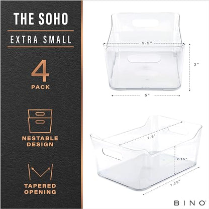 BINO | Plastic Organizer Bins, X-Small - 4 Pack | THE SOHO COLLECTION | Multi-Use Organizer Bins | Pantry & Freezer Bin | Plastic Storage Containers | Bin for Home & Kitchen Org - size: X-Small
