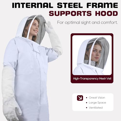 LONGADS Professional Bee Suit for Men and Women, Full Body Beekeeping Suit with Gloves & Protective Round Veil, Size M (Fits 57-61 Inches / 4'9"-5'1") for Apiary & Backyard - size: M for 4'11"-5'3"