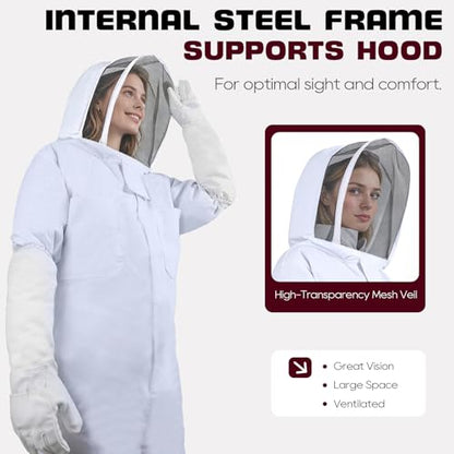 LONGADS Professional Bee Suit for Men and Women, Full Body Beekeeping Suit with Gloves & Protective Round Veil, Size M (Fits 57-61 Inches / 4'9"-5'1") for Apiary & Backyard - size: M for 4'11"-5'3"