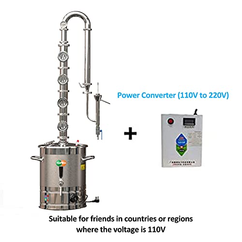 YUEWO 110V Electric 304 Stainless Steel Alcohol Distiller Flute Reflux Column Still with Sight Glasses Wine Making Kit for DIY Whisky Wine Brandy Gin - size: 20Liters/5Gal
