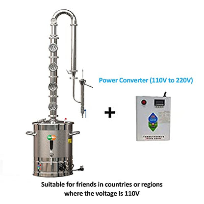 YUEWO 110V Electric 304 Stainless Steel Alcohol Distiller Flute Reflux Column Still with Sight Glasses Wine Making Kit for DIY Whisky Wine Brandy Gin - size: 20Liters/5Gal