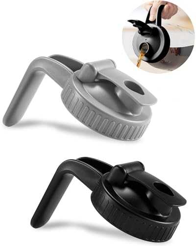 2 Pack Wide Mouth Mason Jar Lids V-Shaped with Handle, Mason Jar Pour Spout with Extended Flip Lid Easy to Open, Airtight Leak Proof and Durable - color: Grey+Black, size: 2pcs