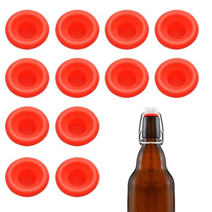 12 PCs Reusable Silicone Gaskets Washers Seals for Cap Swing Flip Top Bottle for Home Brew Beer Soda Bottle Sealing & Accessories (Red full cover) - color: Red full cover