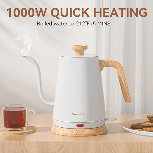 Nueve&Five Electric Gooseneck Kettle with Thermometer, 1.0L Pour Over Hot Water Kettle for Coffee and Tea, 1000W, Auto Shutoff, Boil-Dry Protection, White - color: WHITE