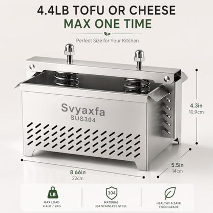 Tofu Press Stainless Steel, 304 Stainless Steel Paneer Maker & Cheese Press | Adjustable Pressure Tofu Presser for Firm & Extra Firm Tofu, Dishwasher Safe, BPA Free - size: 8.6*5.5