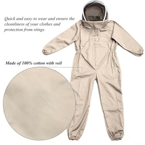 Full Body for beekeeping Suit with Gloves XL - 3 Layer Ventilated Sting Proof Bee Suit for Men Women - Cotton Apiary Jacket with Removable Hood
