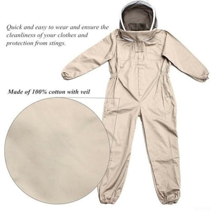 Full Body for beekeeping Suit with Gloves XL - 3 Layer Ventilated Sting Proof Bee Suit for Men Women - Cotton Apiary Jacket with Removable Hood