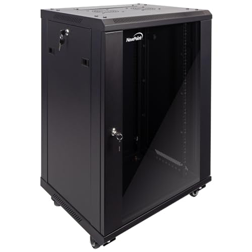 NavePoint 15U Server Cabinet Wall Mount Rack Enclosure with Caster Wheels, Includes 2 Fans, Locking Glass Door, Removable Side Panels – 15U Network Cabinet 17.7” Deep, 19”Server Rack for IT Equipment - size: 15U - 450mm Depth