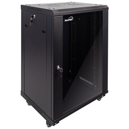 NavePoint 15U Server Cabinet Wall Mount Rack Enclosure with Caster Wheels, Includes 2 Fans, Locking Glass Door, Removable Side Panels – 15U Network Cabinet 17.7” Deep, 19”Server Rack for IT Equipment - size: 15U - 450mm Depth