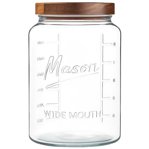 kitchentoolz Extra Large Mason Jar - 1 Gallon Glass Wide Mouth Jar with Airtight Wooden Lid, Food Storage Container with Measurement Markings For Kitchen Pantry, Pickling, Cookies, Flour & Sugar - size: Pack of 1