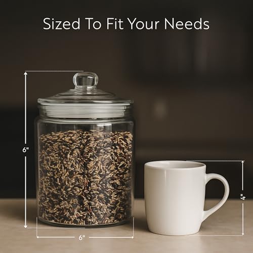 Restaurantware Vetri 0.5 Gallon Glass Storage Jar 1 Dishwashable Glass Cookie Jar - Airtight Seal Wide Opening Clear Glass Candy Jar Knob Handle Lid For Kitchen Laundry Or Storage - size: 0.5 gal